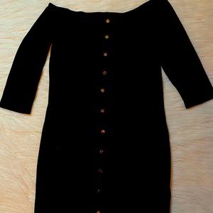 Off Shoulders Black Dress with buttons